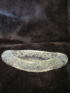 Vintage Fenton Daisy & Button Clear Pressed Glass Canoe Shaped Candle Holder 6"x
